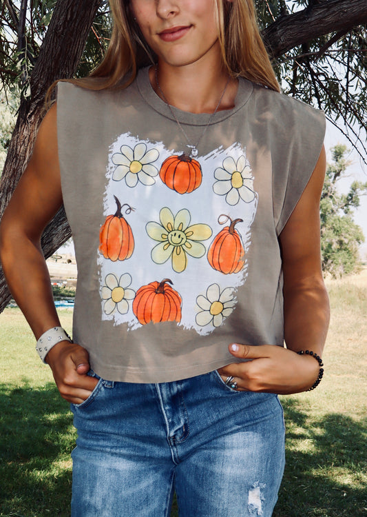 women's 100% cotton pumpkin and flower shirt